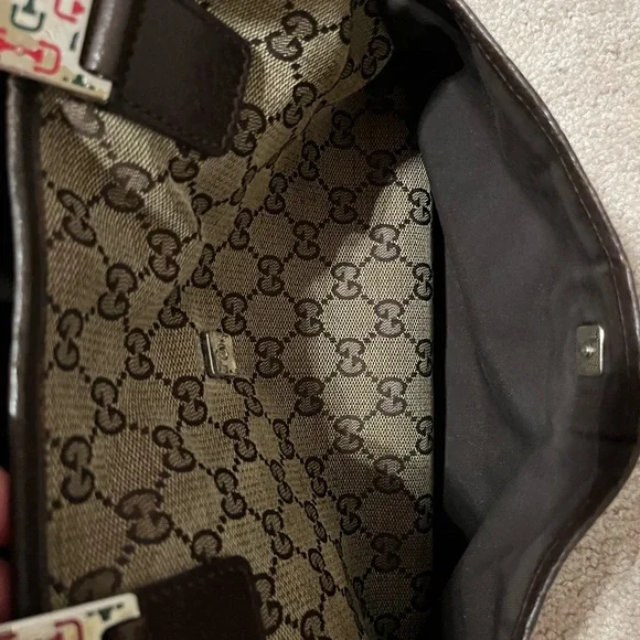 Gucci Brown Monogram Canvas Shoulder Bag with Stripe Handle - Picture 6 of 8